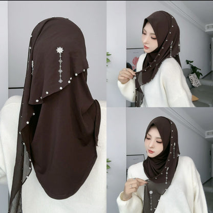 Wholesale Muslim Luxury Hijab Pearl Crystals Beaded Embellished Scarf