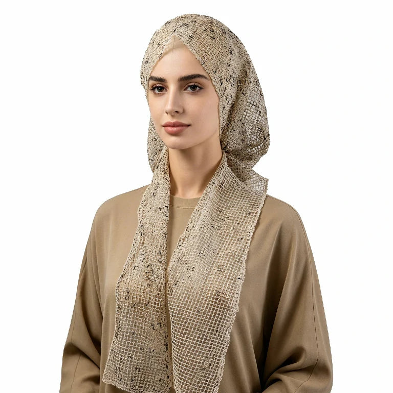 Wholesale Net Mesh Hijab Cap with Integrated Scarf