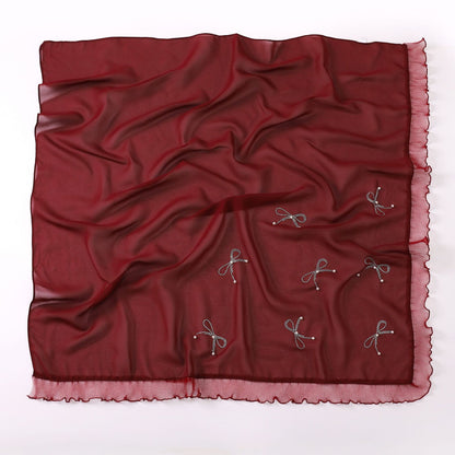 Wholesale Pearl Bow Chiffon Hijab Ruffle Edges Square Luxury Modest Scarf Shawl