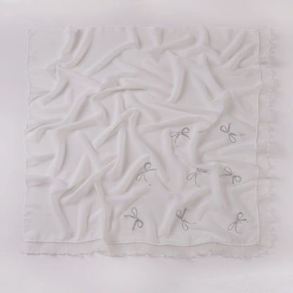 Wholesale Pearl Bow Chiffon Hijab Ruffle Edges Square Luxury Modest Scarf Shawl