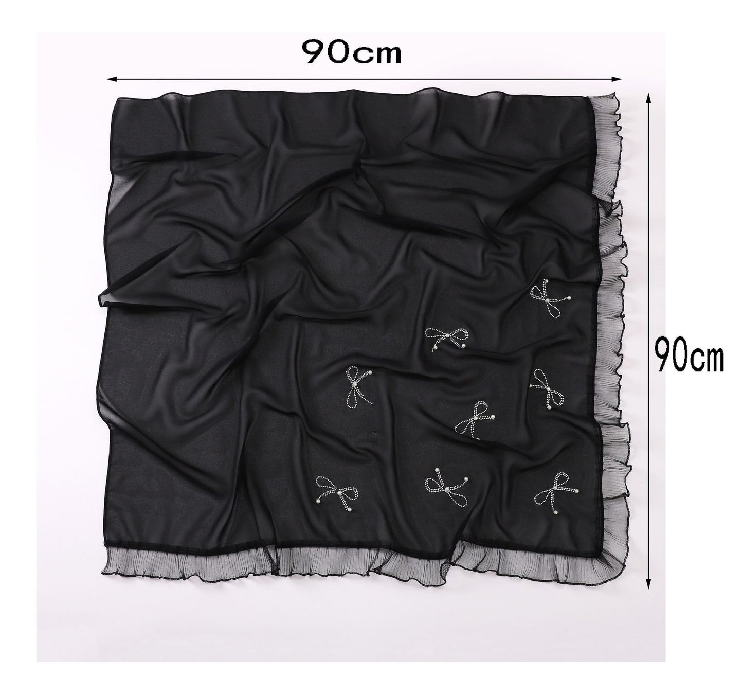 Wholesale Pearl Bow Chiffon Hijab Ruffle Edges Square Luxury Modest Scarf Shawl