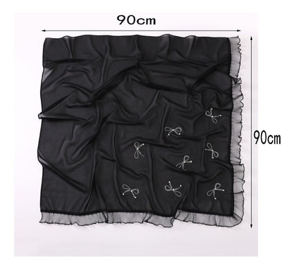 Wholesale Pearl Bow Chiffon Hijab Ruffle Edges Square Luxury Modest Scarf Shawl