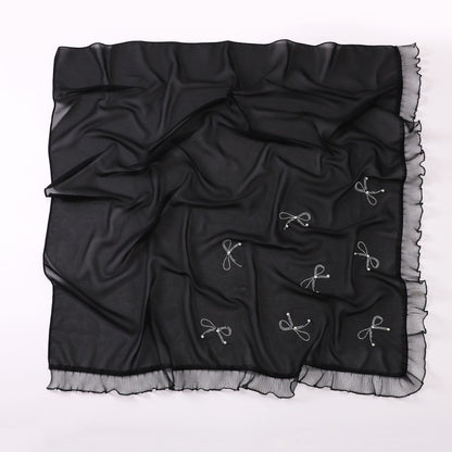 Wholesale Pearl Bow Chiffon Hijab Ruffle Edges Square Luxury Modest Scarf Shawl