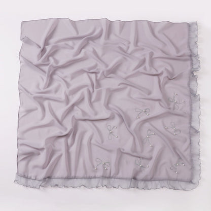 Wholesale Pearl Bow Chiffon Hijab Ruffle Edges Square Luxury Modest Scarf Shawl