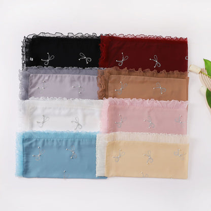 Wholesale Pearl Bow Chiffon Hijab Ruffle Edges Square Luxury Modest Scarf Shawl