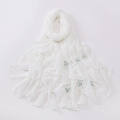 Wholesale Pearl Butterfly Chiffon Hijab 3D Embroidered Cloud Dancer Muslim Scarf Shawl