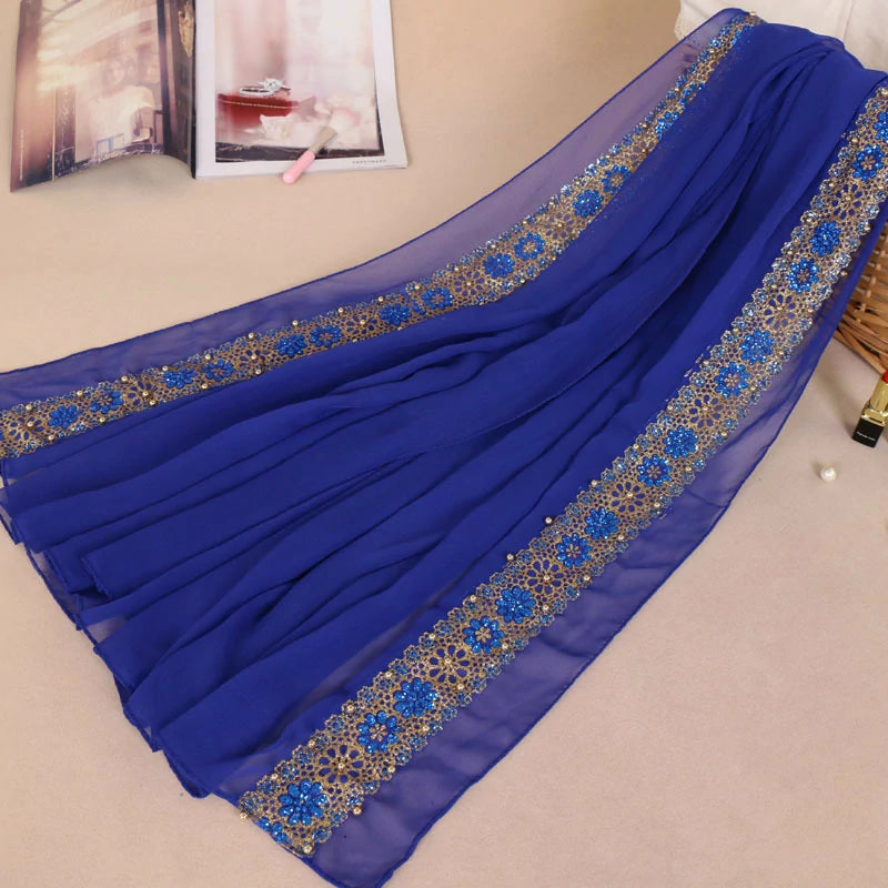 Blue Lace Rhinestone Flowers Scarf