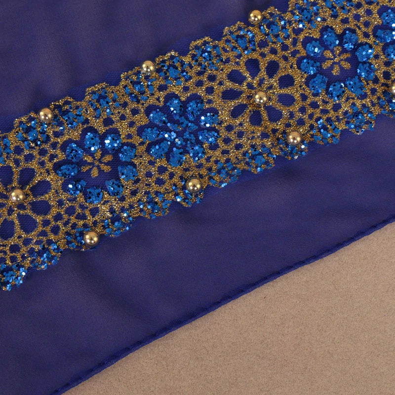 Blue Lace Rhinestone Flowers Scarf