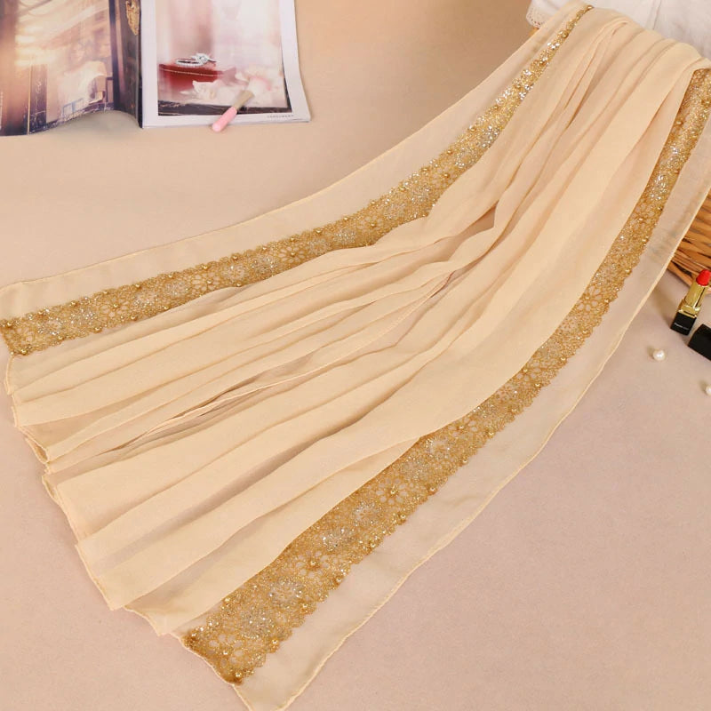 Yellow Lace Rhinestone Flowers Scarf