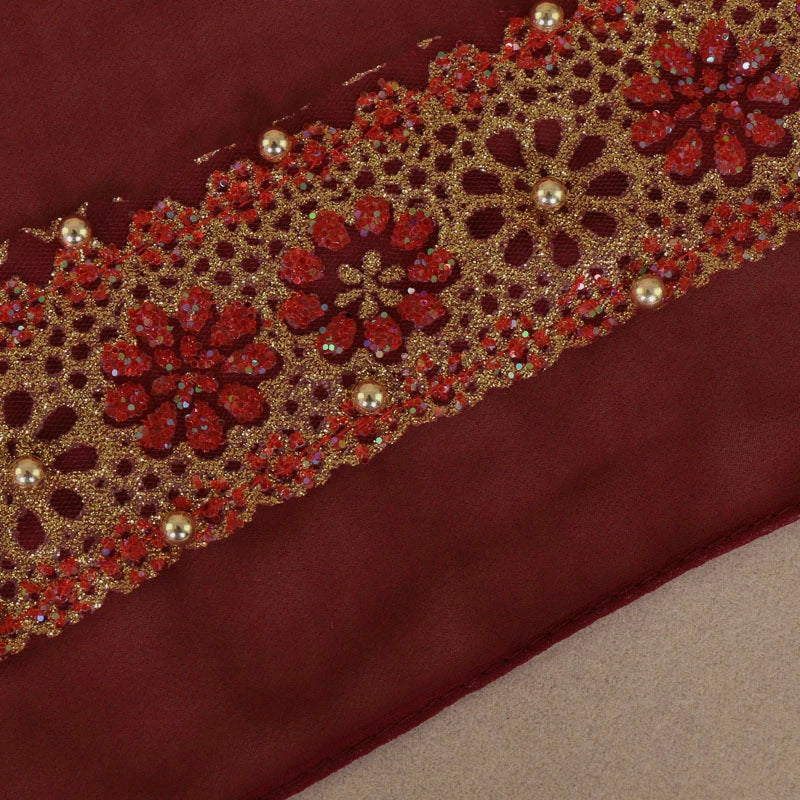 Red Lace Rhinestone Flowers Scarf