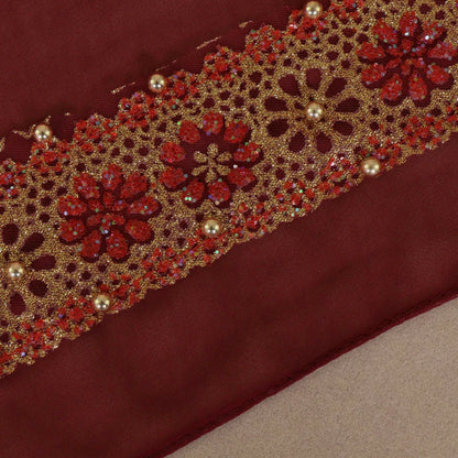 Red Lace Rhinestone Flowers Scarf