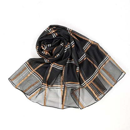Wholesale Plaid Gold Thread Silk Scarf Gold Thread Checkered Hijab
