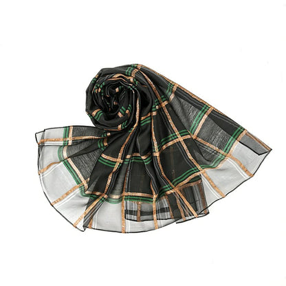 Wholesale Plaid Gold Thread Silk Scarf Gold Thread Checkered Hijab