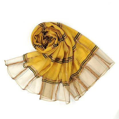 Wholesale Plaid Gold Thread Silk Scarf Gold Thread Checkered Hijab