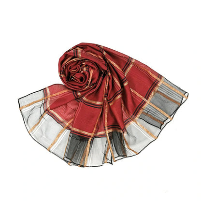 Wholesale Plaid Gold Thread Silk Scarf Gold Thread Checkered Hijab