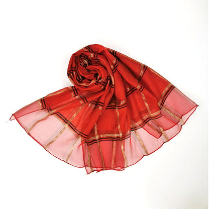 Wholesale Plaid Gold Thread Silk Scarf Gold Thread Checkered Hijab