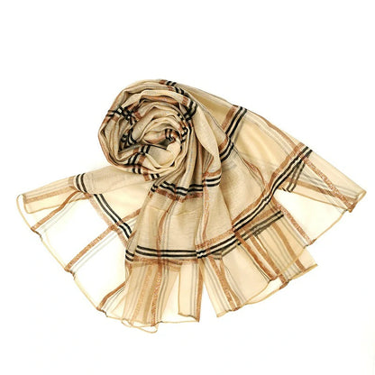 Wholesale Plaid Gold Thread Silk Scarf Gold Thread Checkered Hijab