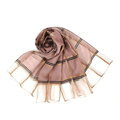 Wholesale Plaid Gold Thread Silk Scarf Gold Thread Checkered Hijab