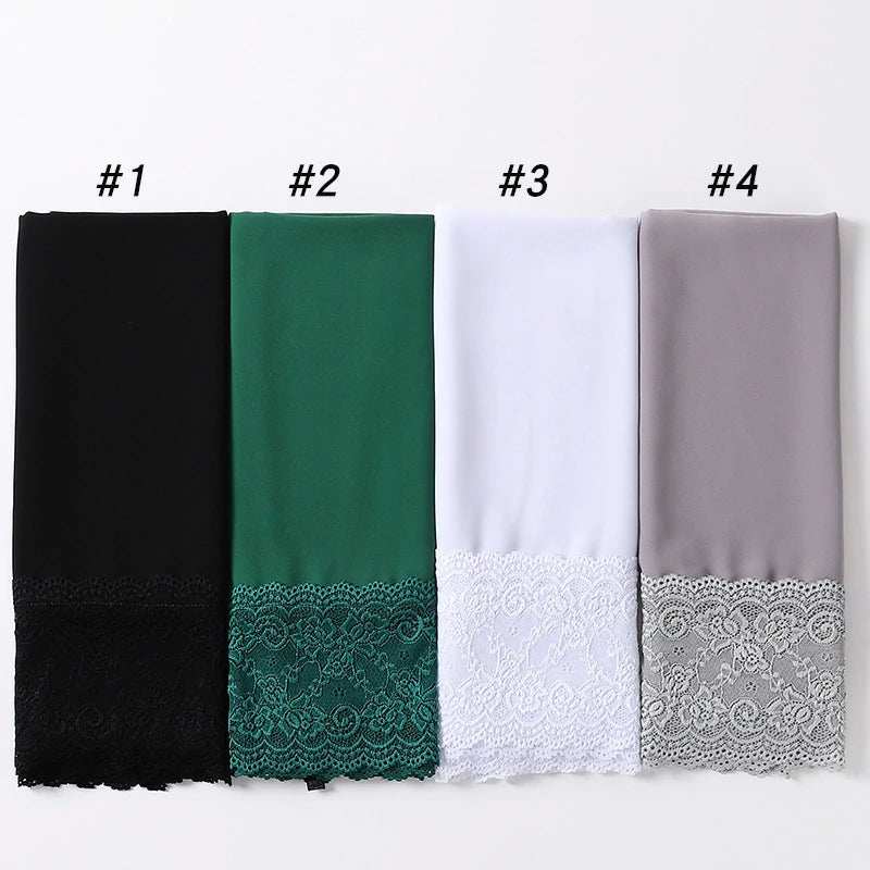Wholesale Premium Chiffon Hijab Cloud Dancer Wide Floral Lace Trim Elegant Lace Edge Scarf