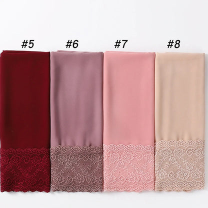 Wholesale Premium Chiffon Hijab Cloud Dancer Wide Floral Lace Trim Elegant Lace Edge Scarf