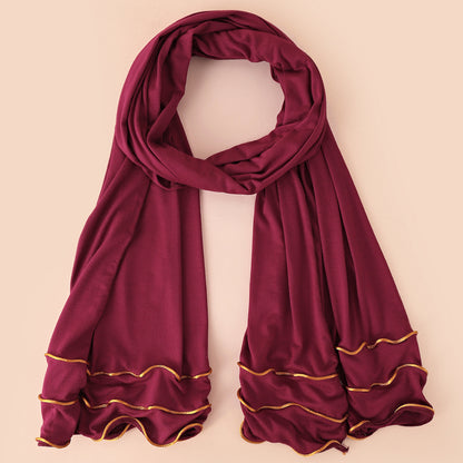 Wholesale Premium Jersey Hijab Ruffled Gold Edge Modest Scarf