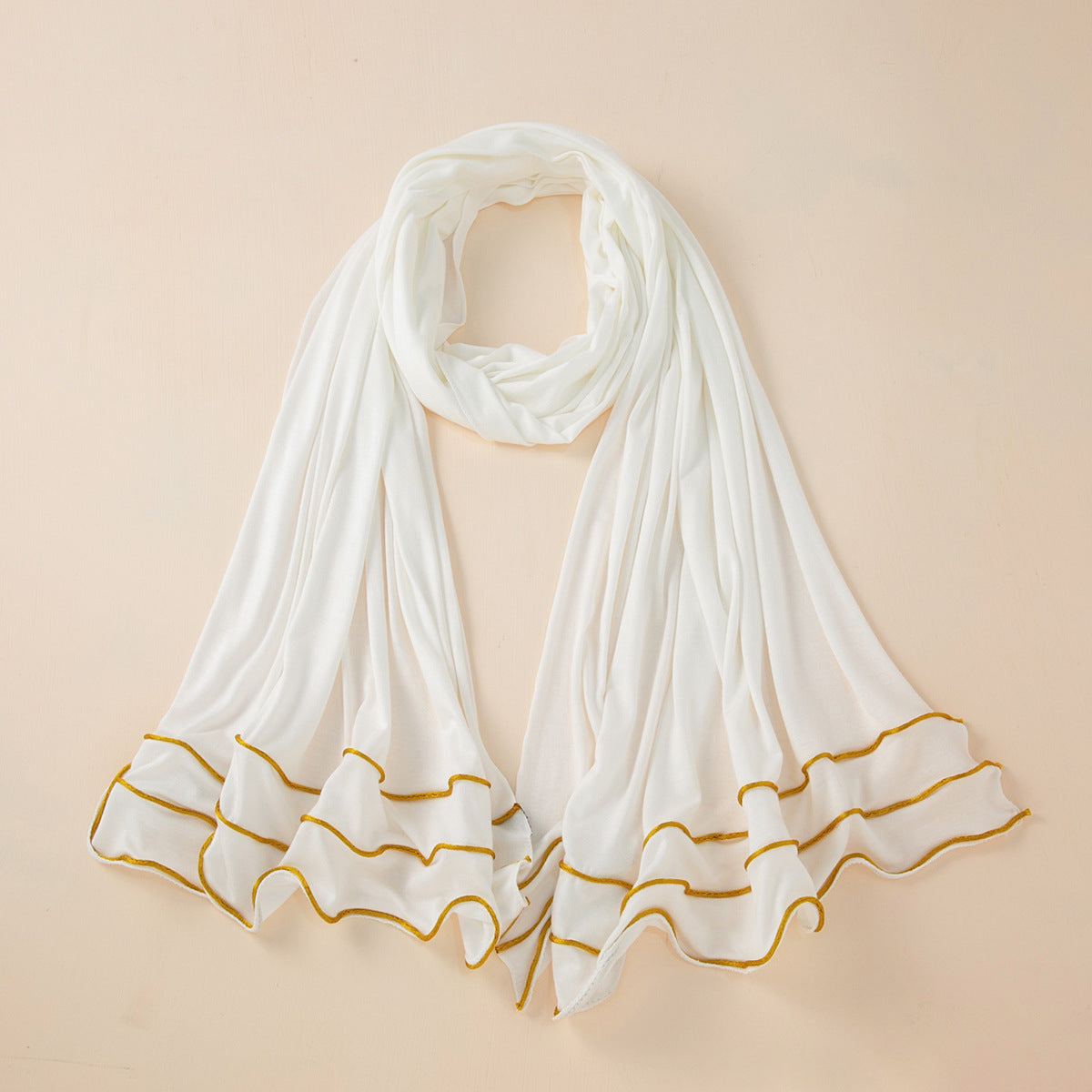 Wholesale Premium Jersey Hijab Ruffled Gold Edge Modest Scarf