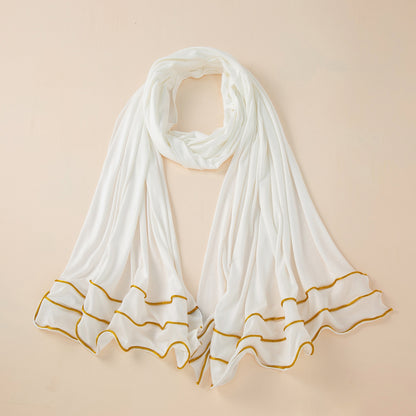Wholesale Premium Jersey Hijab Ruffled Gold Edge Modest Scarf
