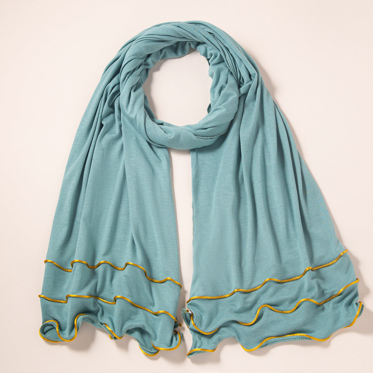 Wholesale Premium Jersey Hijab Ruffled Gold Edge Modest Scarf