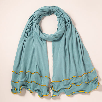 Wholesale Premium Jersey Hijab Ruffled Gold Edge Modest Scarf