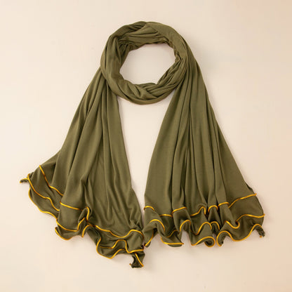 Wholesale Premium Jersey Hijab Ruffled Gold Edge Modest Scarf