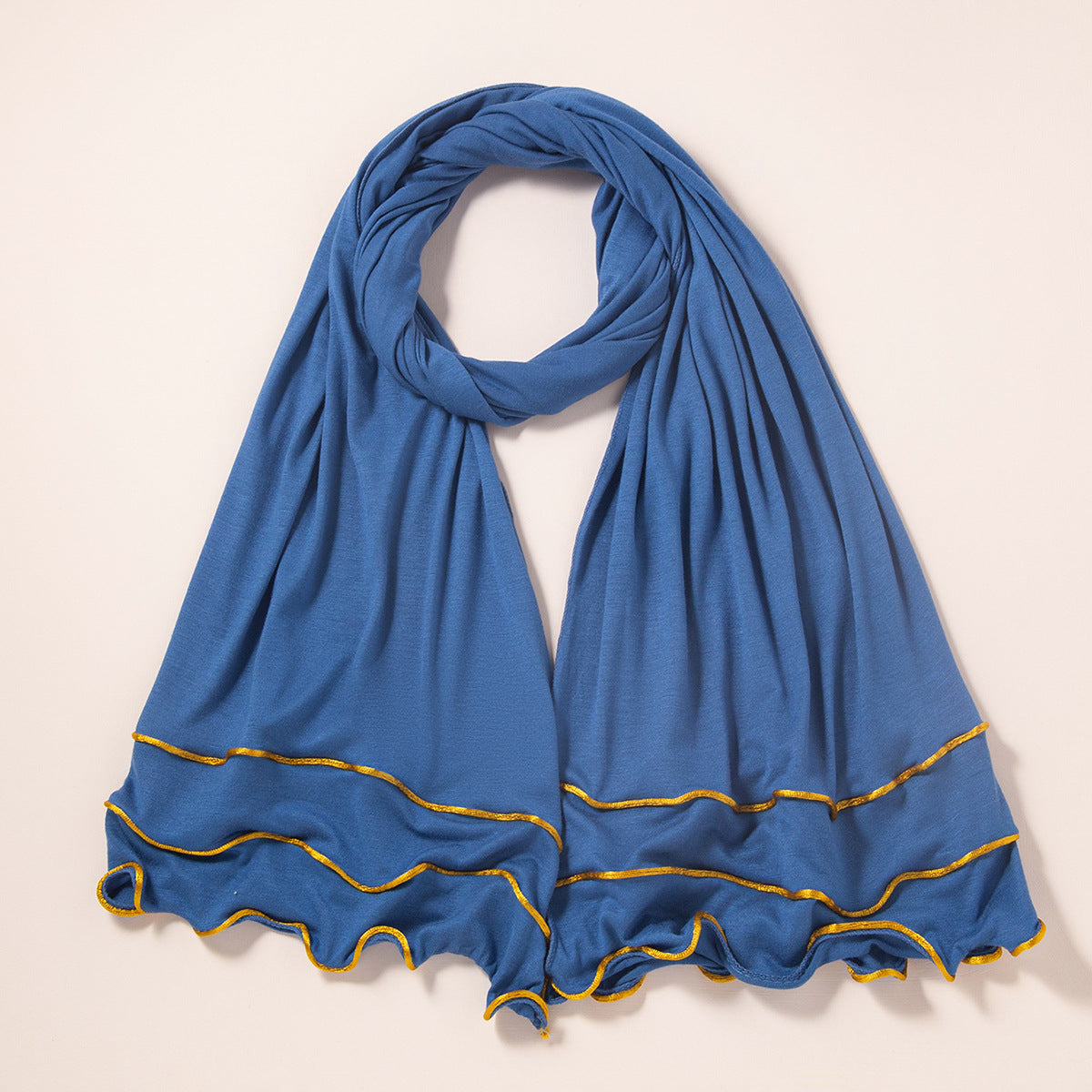 Wholesale Premium Jersey Hijab Ruffled Gold Edge Modest Scarf