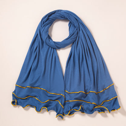 Wholesale Premium Jersey Hijab Ruffled Gold Edge Modest Scarf