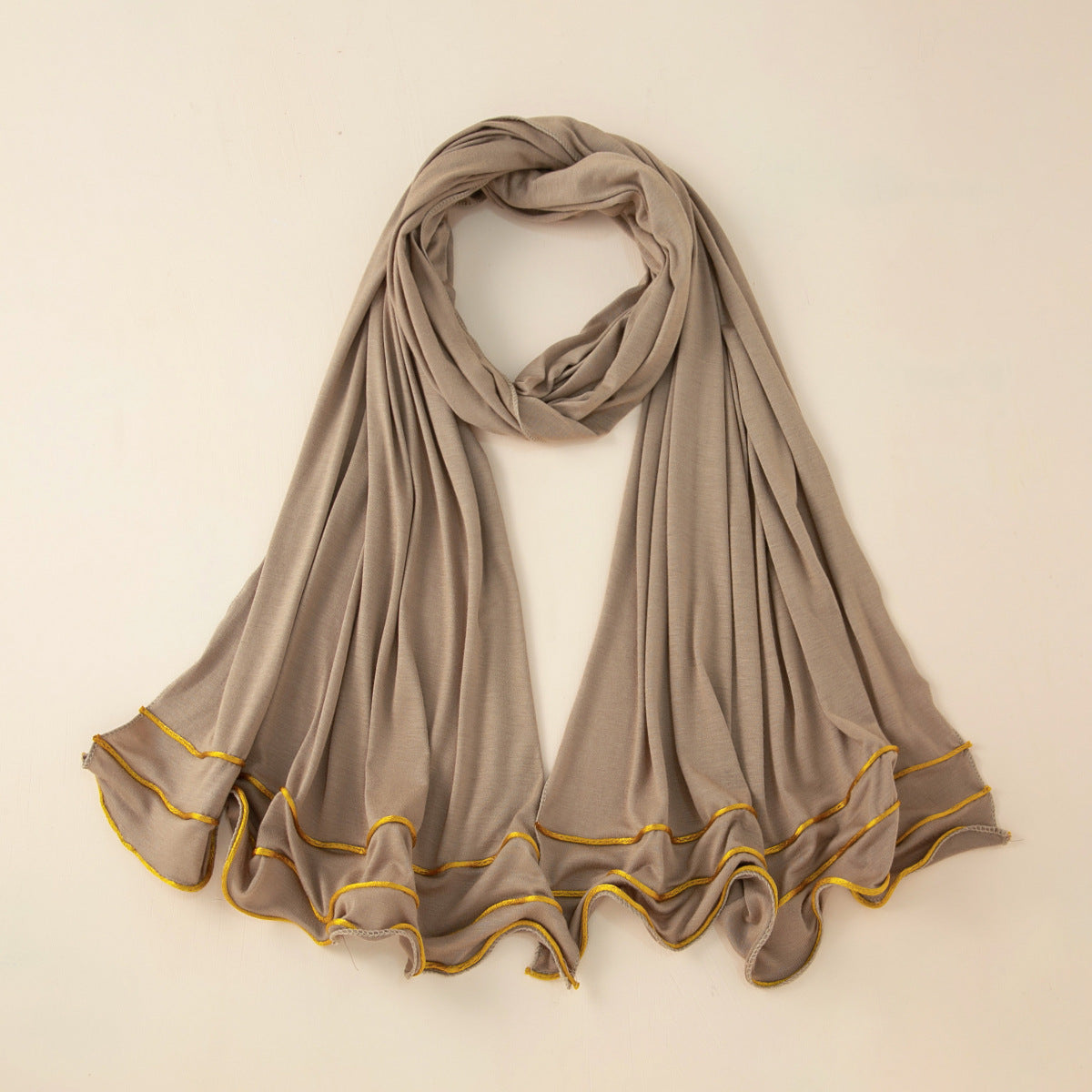 Wholesale Premium Jersey Hijab Ruffled Gold Edge Modest Scarf