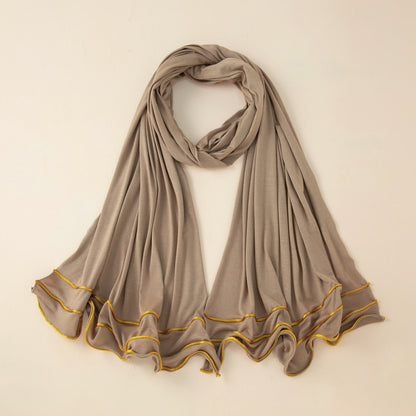 Wholesale Premium Jersey Hijab Ruffled Gold Edge Modest Scarf