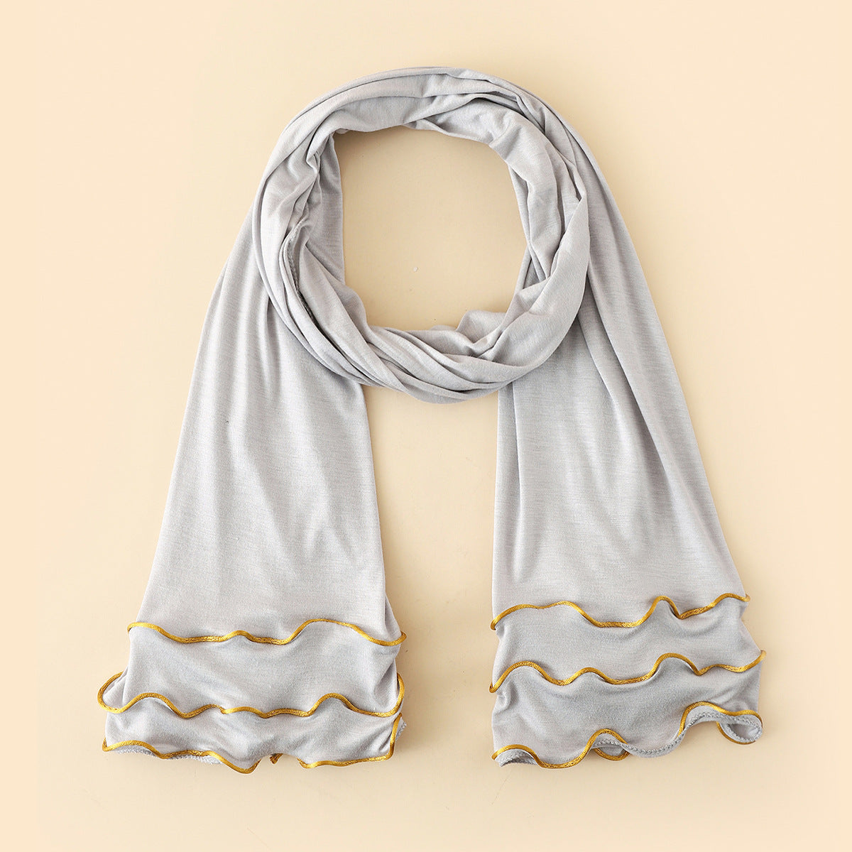 Wholesale Premium Jersey Hijab Ruffled Gold Edge Modest Scarf