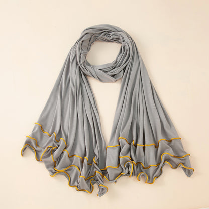 Wholesale Premium Jersey Hijab Ruffled Gold Edge Modest Scarf