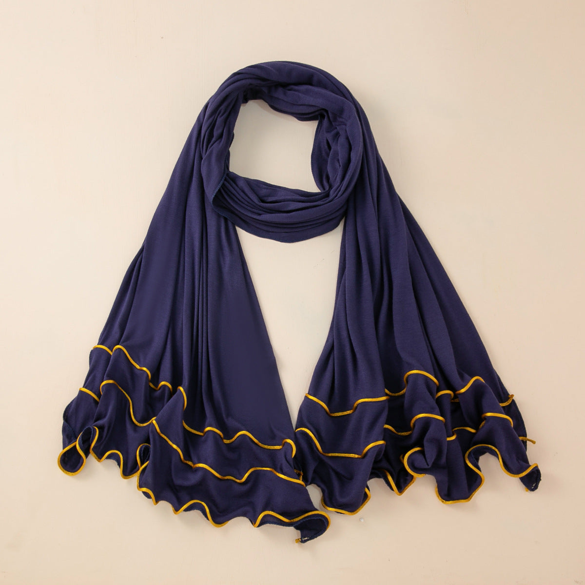 Wholesale Premium Jersey Hijab Ruffled Gold Edge Modest Scarf