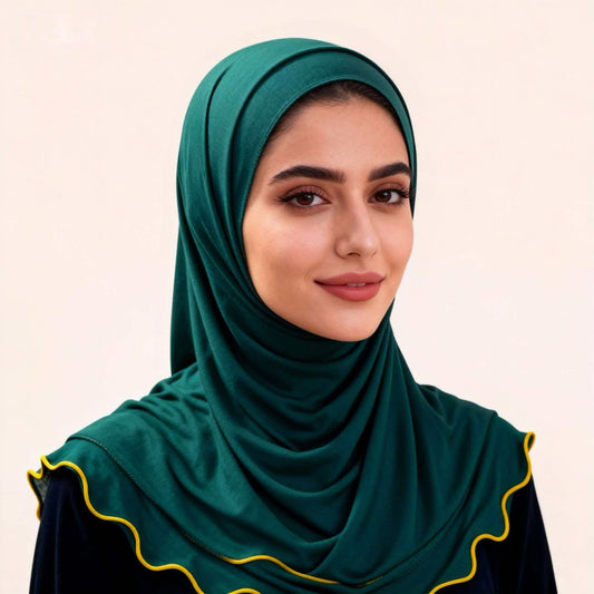 Wholesale Premium Jersey Hijab Ruffled Gold Edge Modest Scarf