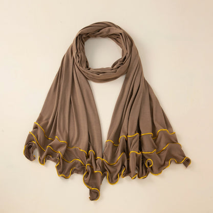 Wholesale Premium Jersey Hijab Ruffled Gold Edge Modest Scarf
