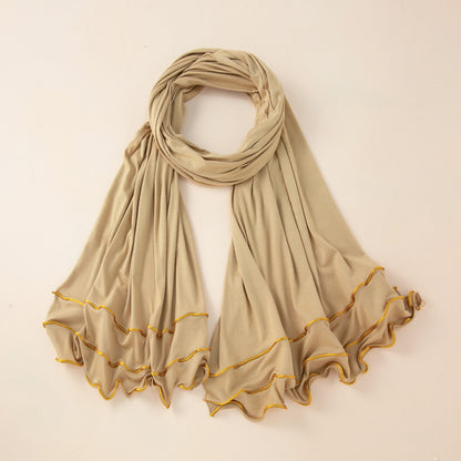 Wholesale Premium Jersey Hijab Ruffled Gold Edge Modest Scarf