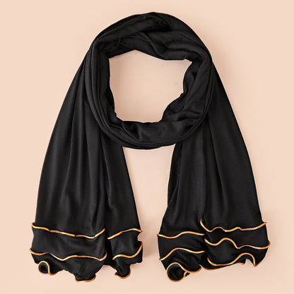 Wholesale Premium Jersey Hijab Ruffled Gold Edge Modest Scarf