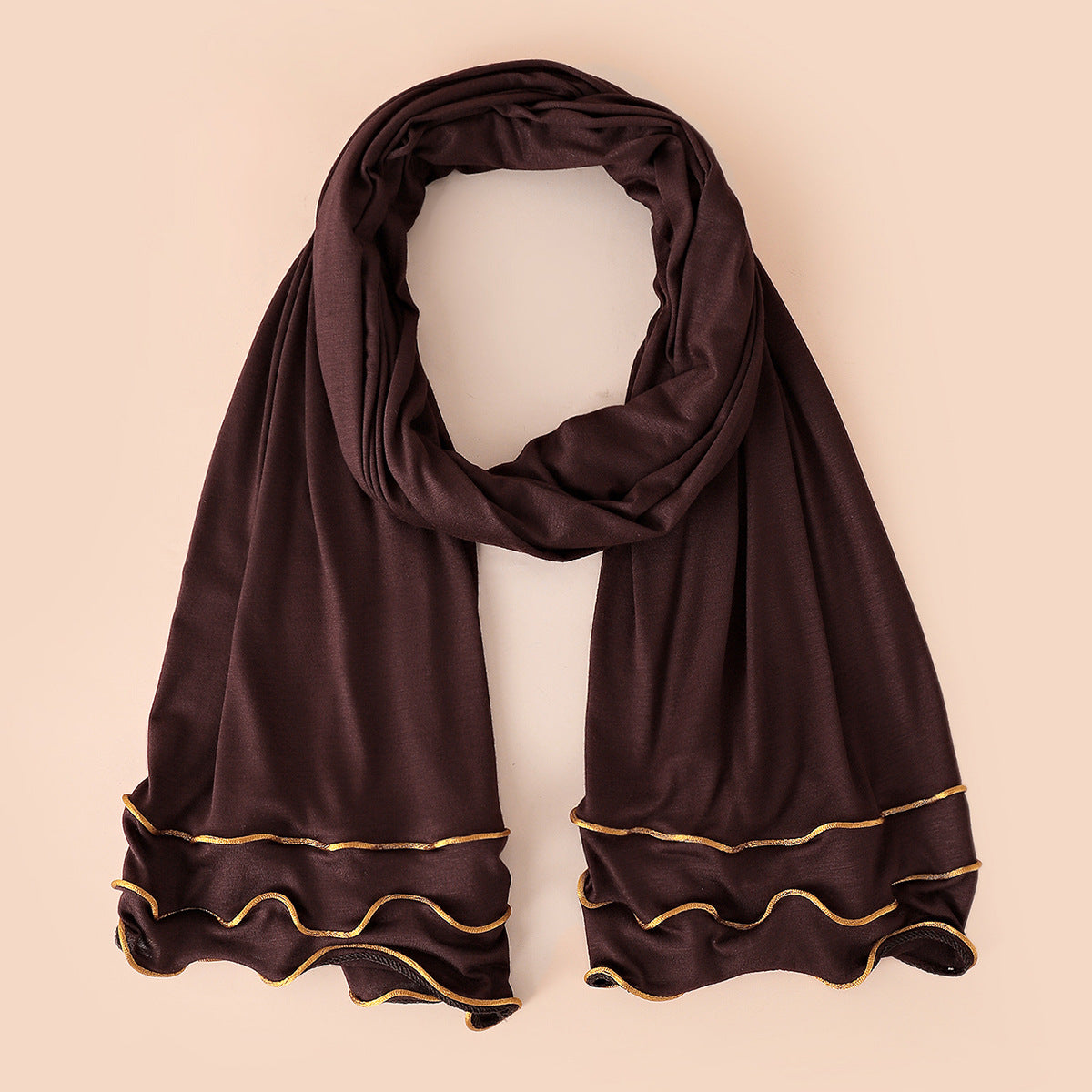 Wholesale Premium Jersey Hijab Ruffled Gold Edge Modest Scarf