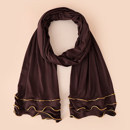 Wholesale Premium Jersey Hijab Ruffled Gold Edge Modest Scarf