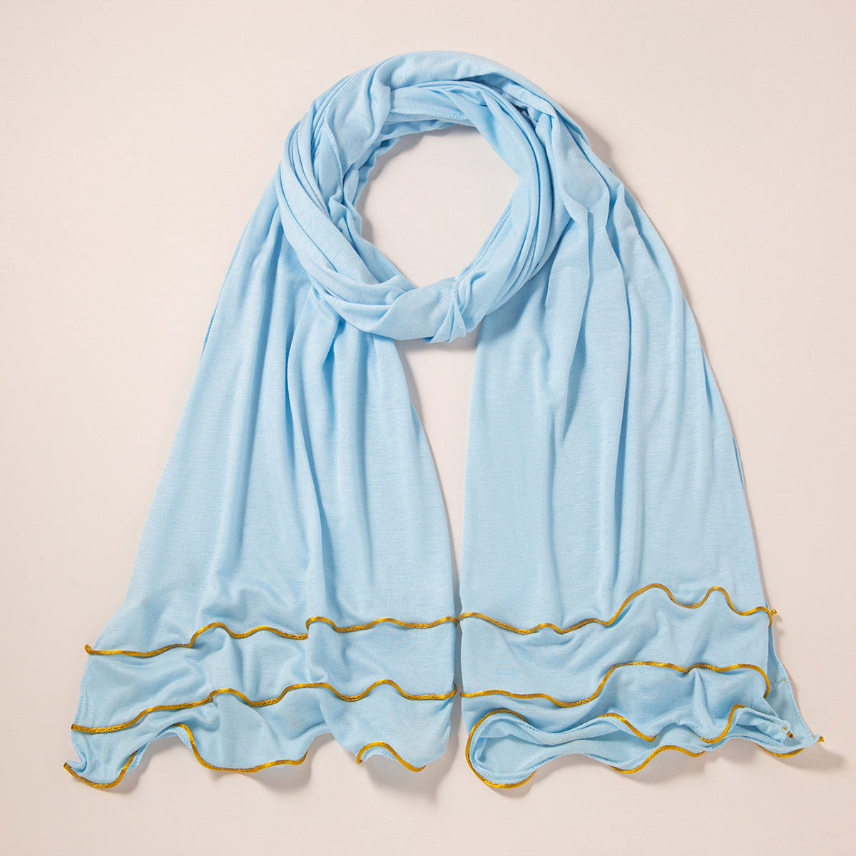 Wholesale Premium Jersey Hijab Ruffled Gold Edge Modest Scarf