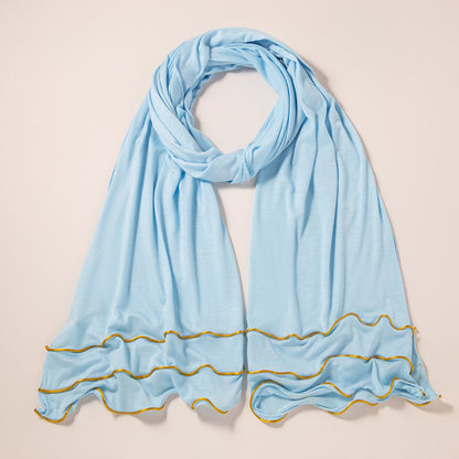 Wholesale Premium Jersey Hijab Ruffled Gold Edge Modest Scarf