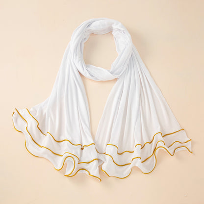 Wholesale Premium Jersey Hijab Ruffled Gold Edge Modest Scarf