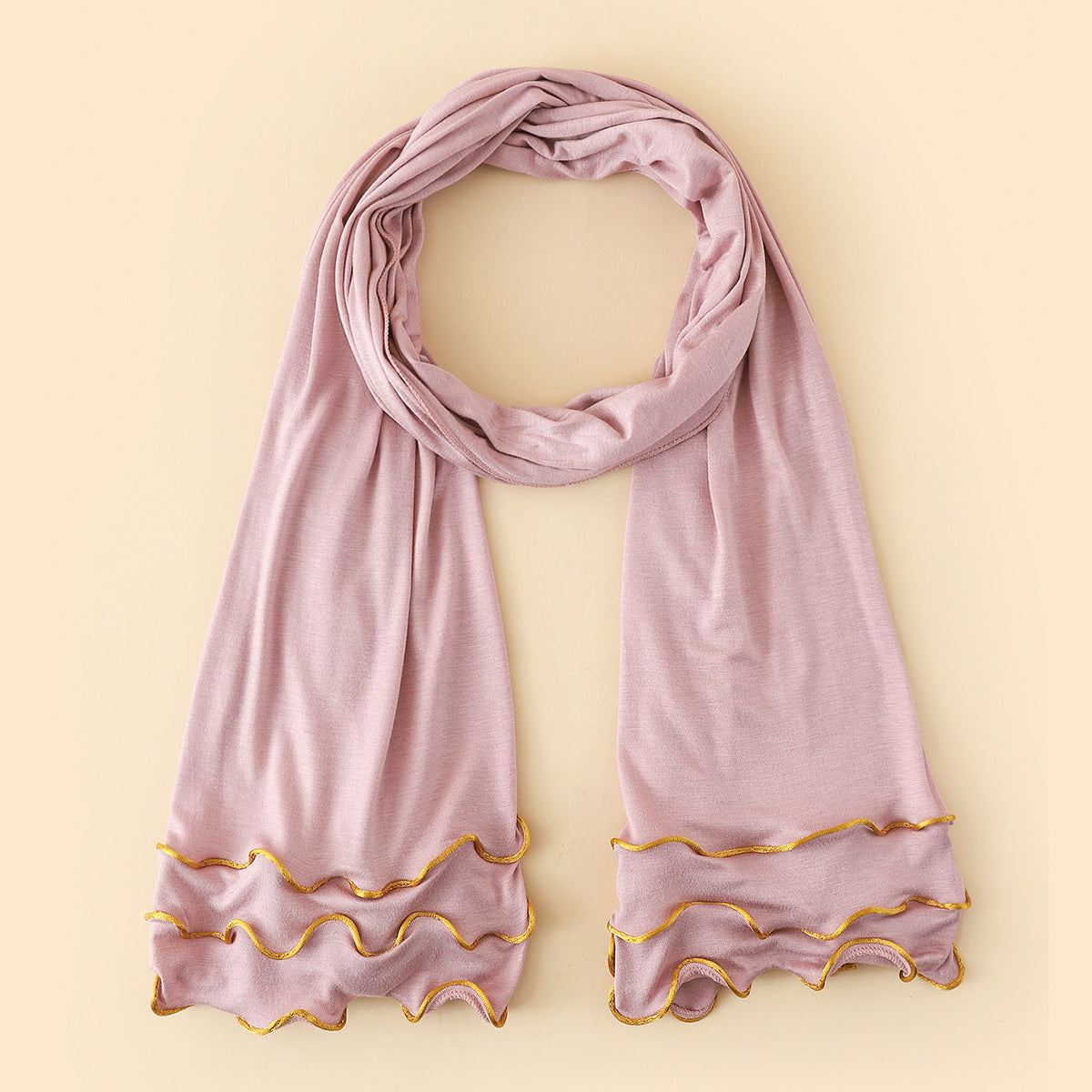 Wholesale Premium Jersey Hijab Ruffled Gold Edge Modest Scarf