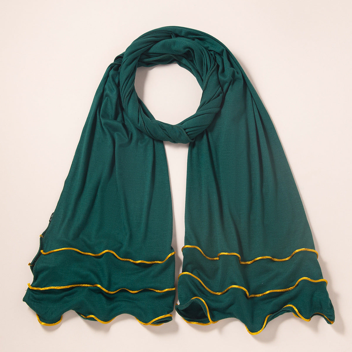 Wholesale Premium Jersey Hijab Ruffled Gold Edge Modest Scarf