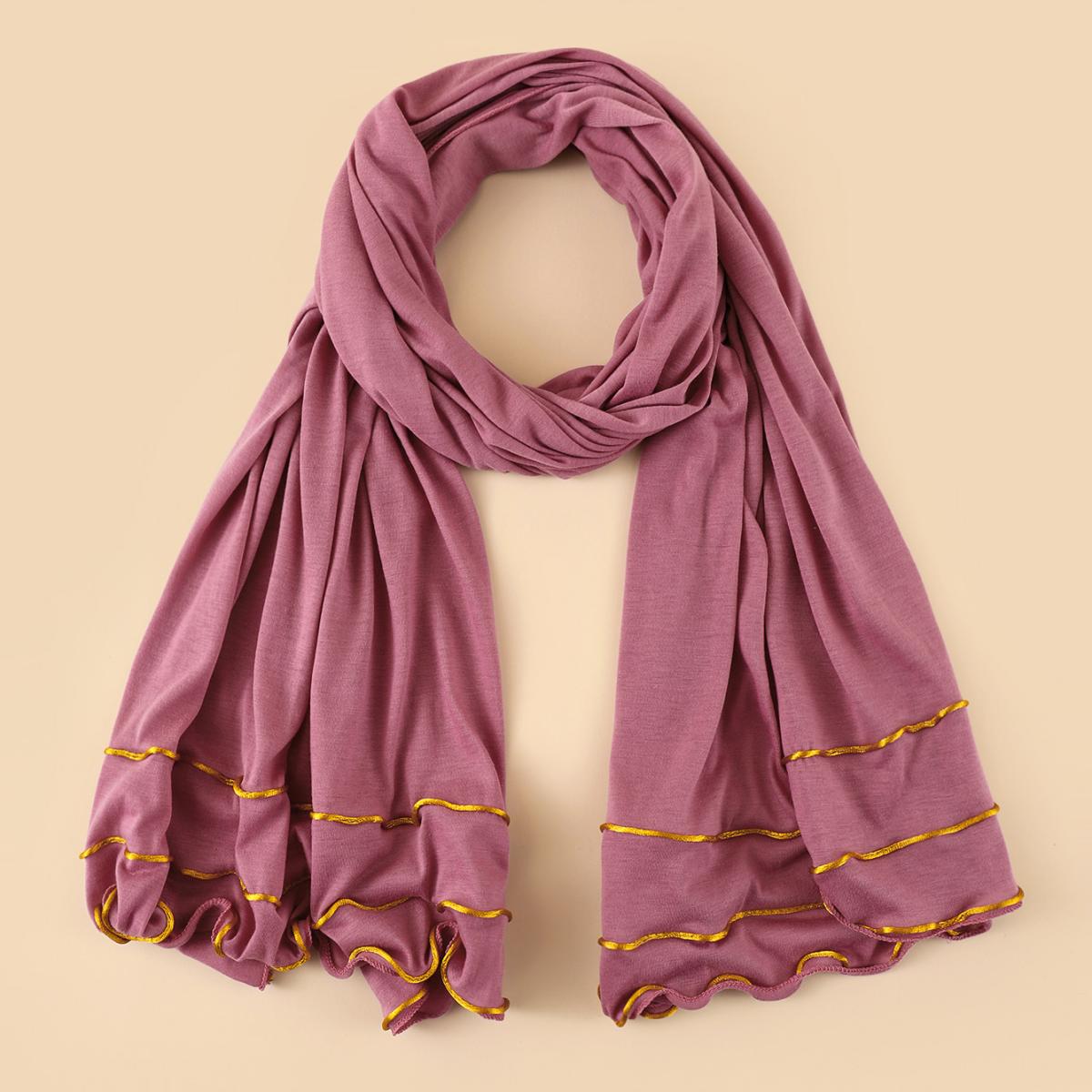 Wholesale Premium Jersey Hijab Ruffled Gold Edge Modest Scarf