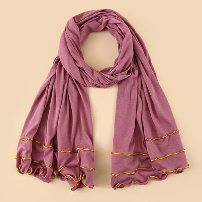 Wholesale Premium Jersey Hijab Ruffled Gold Edge Modest Scarf